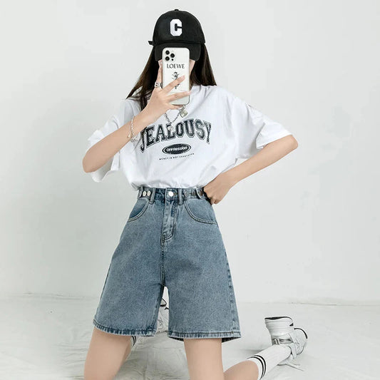 Adjustable Waist Denim Shorts