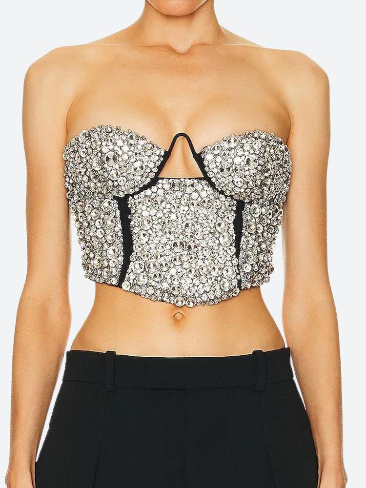 Baddie Rhinestone Bustier Crop Top