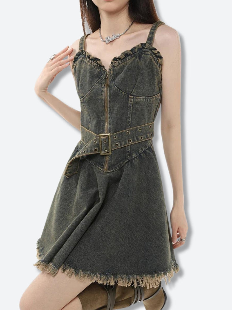 Belted Denim Mini Dress