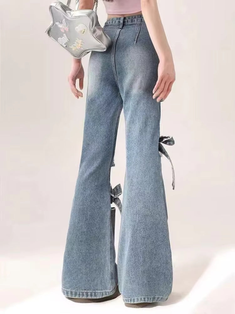 Bow Cut Out Flare Jeans