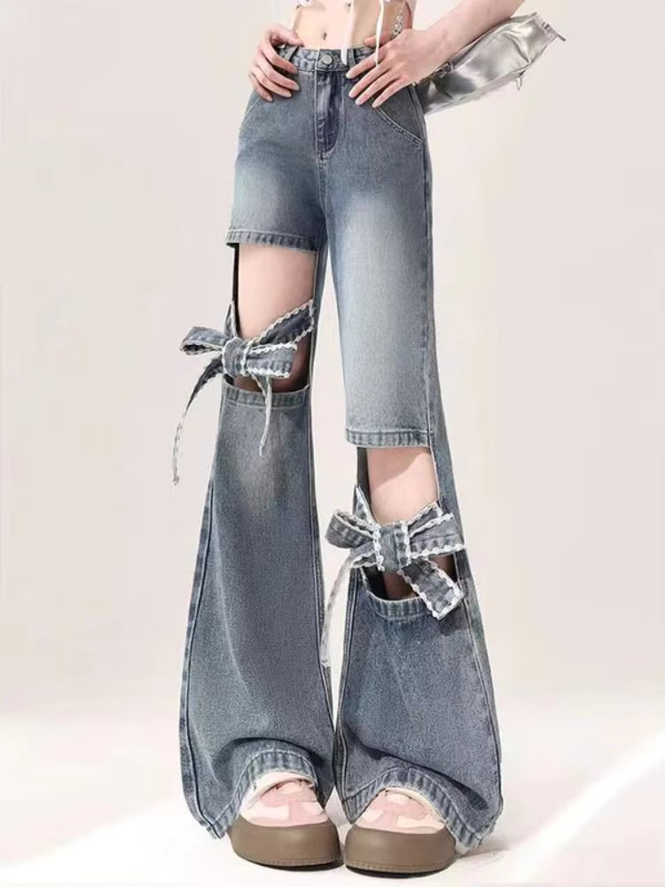 Bow Cut Out Flare Jeans