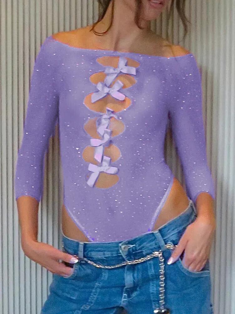 Bow Cut Out Rhinestone Bodysuit