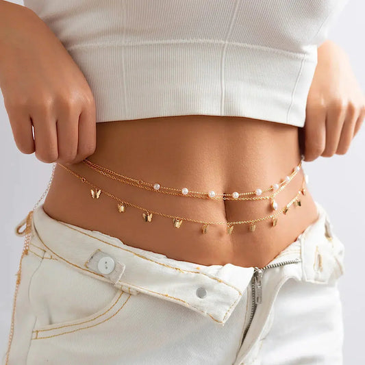 Butterfly Layered Beaded Belly Chain