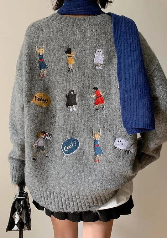 Cartoon Embroidered Knitted Sweater