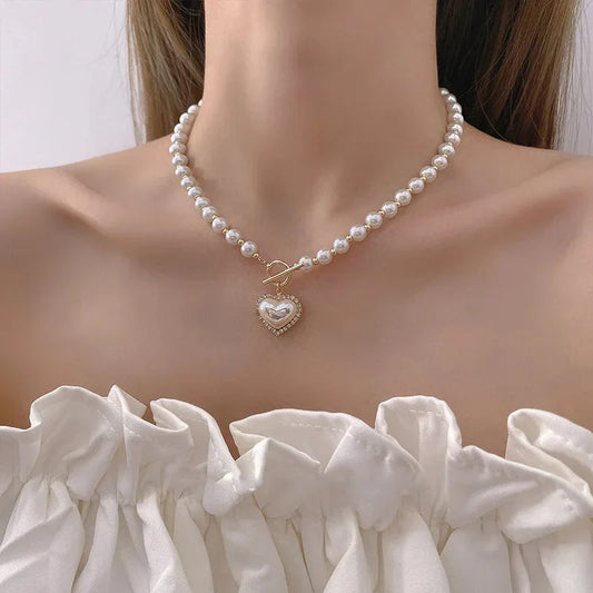 Coquette Heart Pearl Necklace