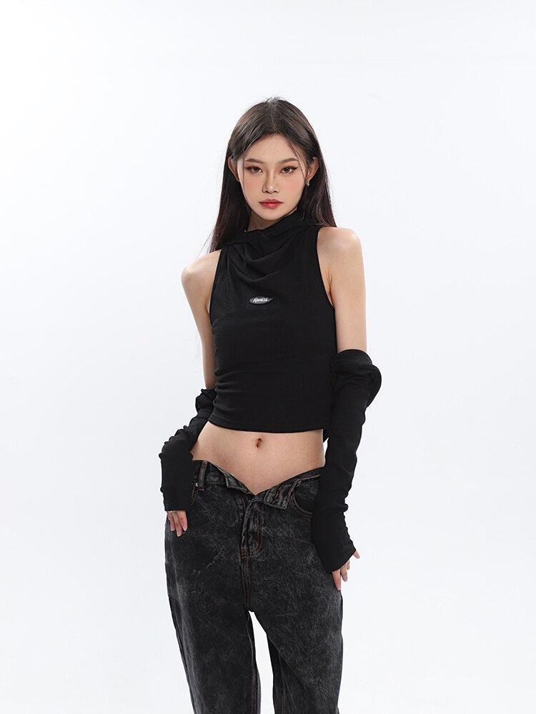 Cowl Collar Cut-Out Crop Top