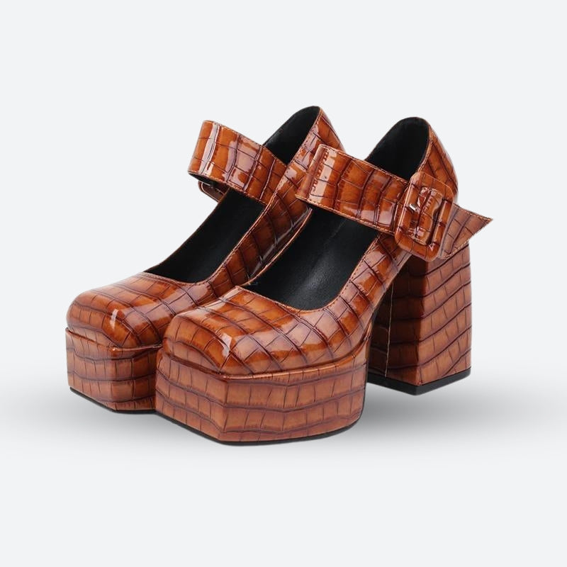 Crocodile Square Toe Platform High Heels