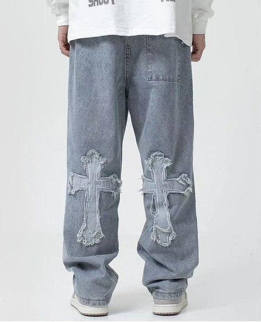 Cross Patchwork Baggy Jeans