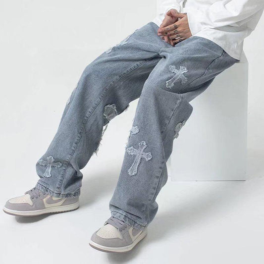 Cross Patchwork Baggy Jeans