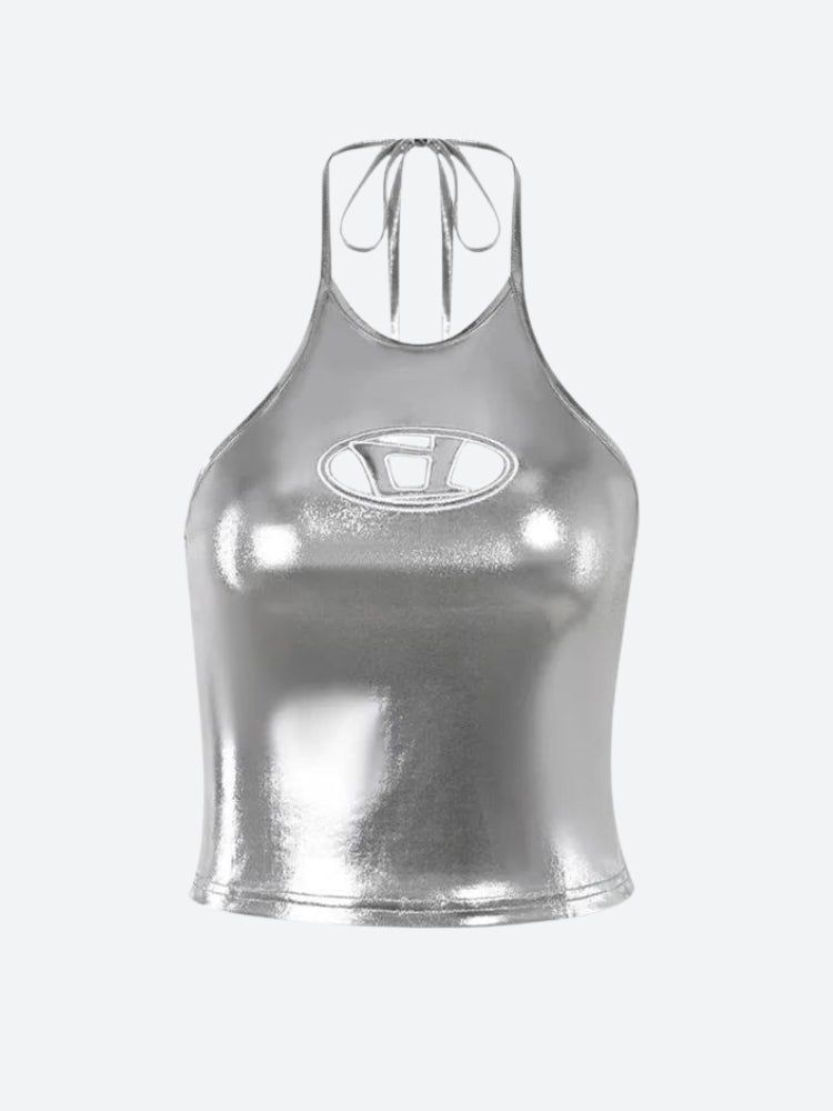 Cyberpunk Silver Halter Neck Top