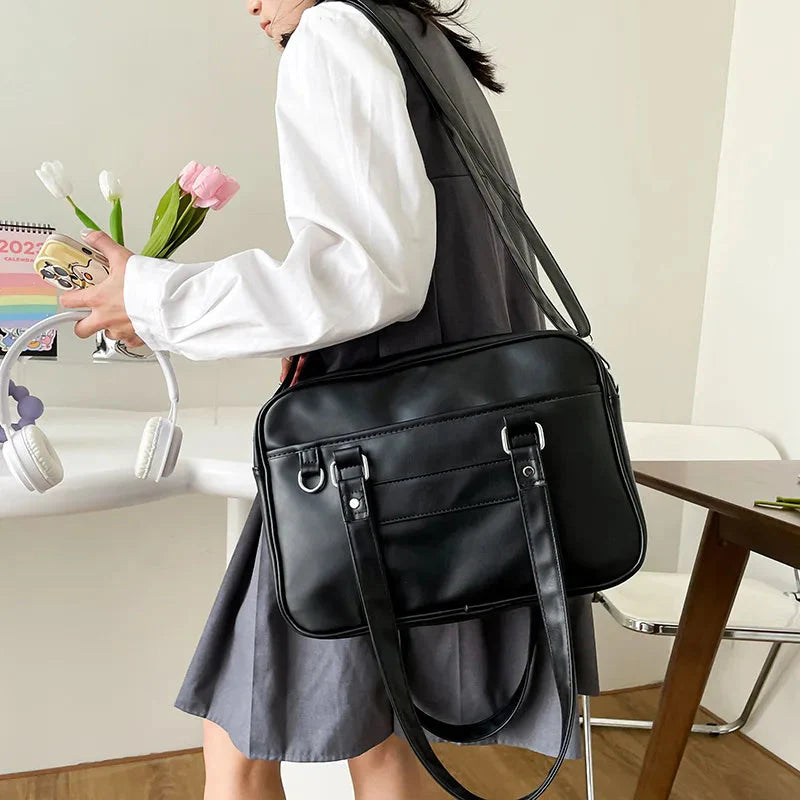 Dark Academia Faux Leather Messenger Bag