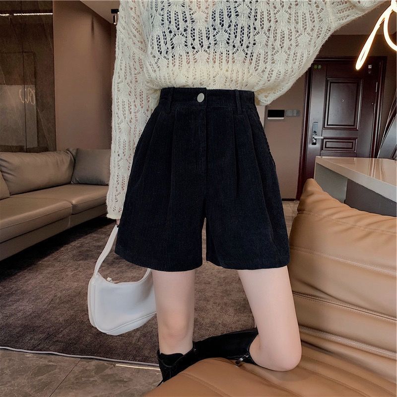 Dark Academia High Waist Corduroy Shorts