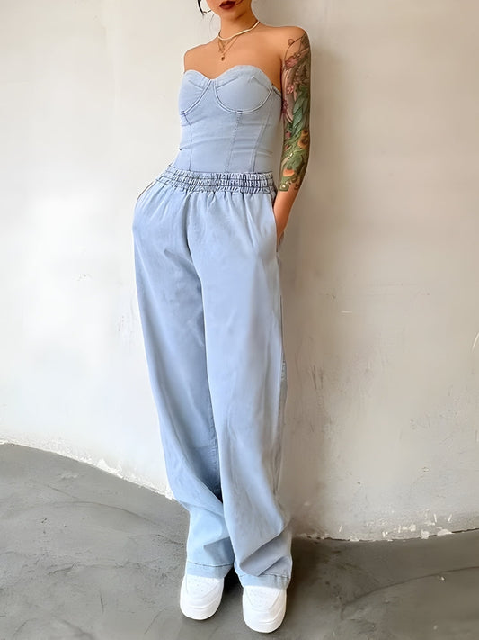 Denim Top & Pants Two Piece Set