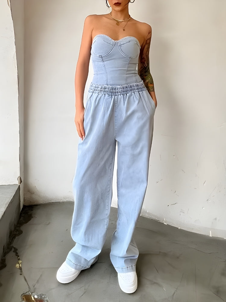 Denim Top & Pants Two Piece Set