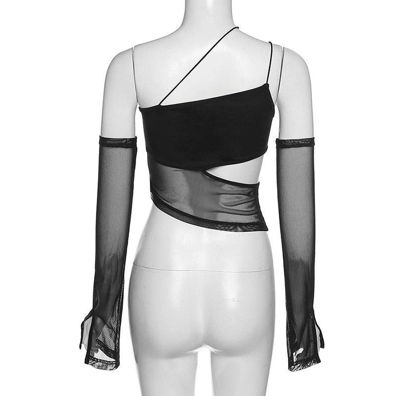 Detachable Sleeved Mesh Halter Top