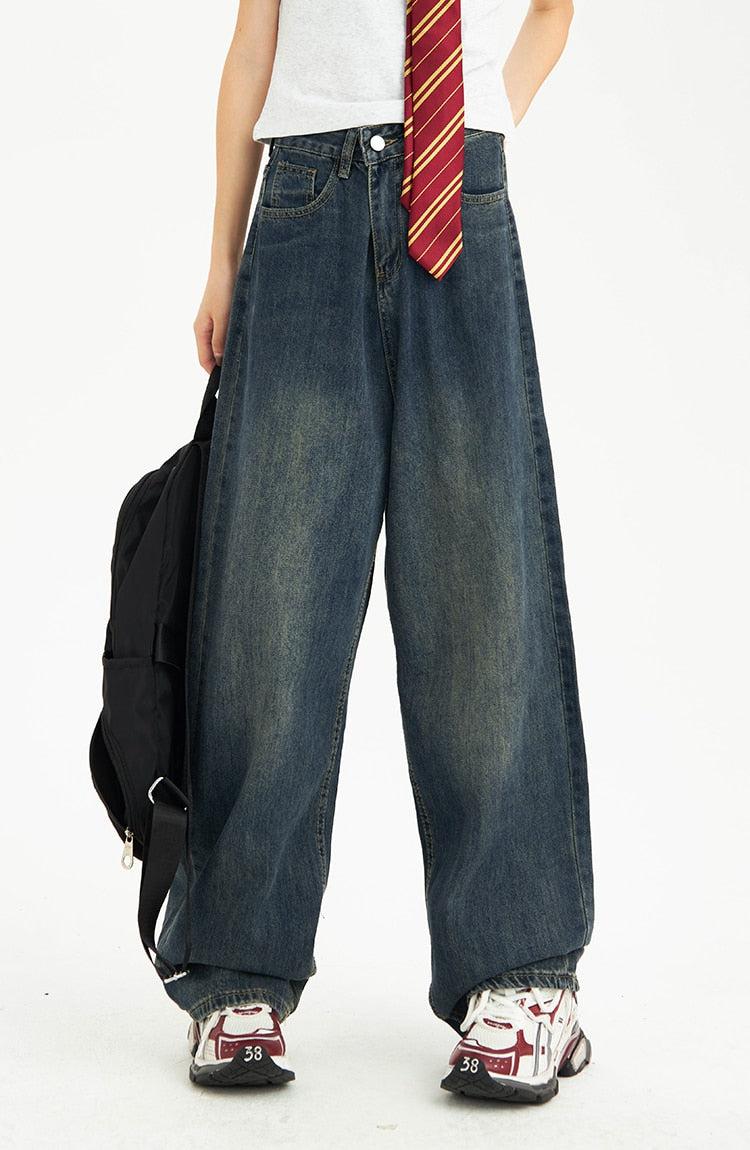 Distressed Pockets Wide Leg Baggy Jeans