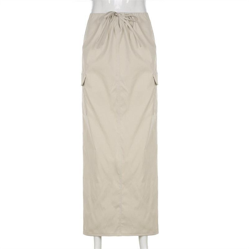 Drawstring Parachute Maxi Skirt