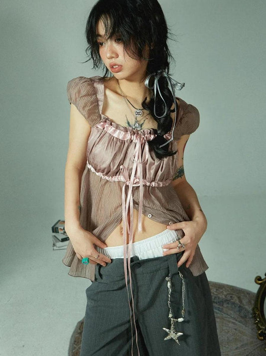 Fairy Grunge Sheer Ruched Top