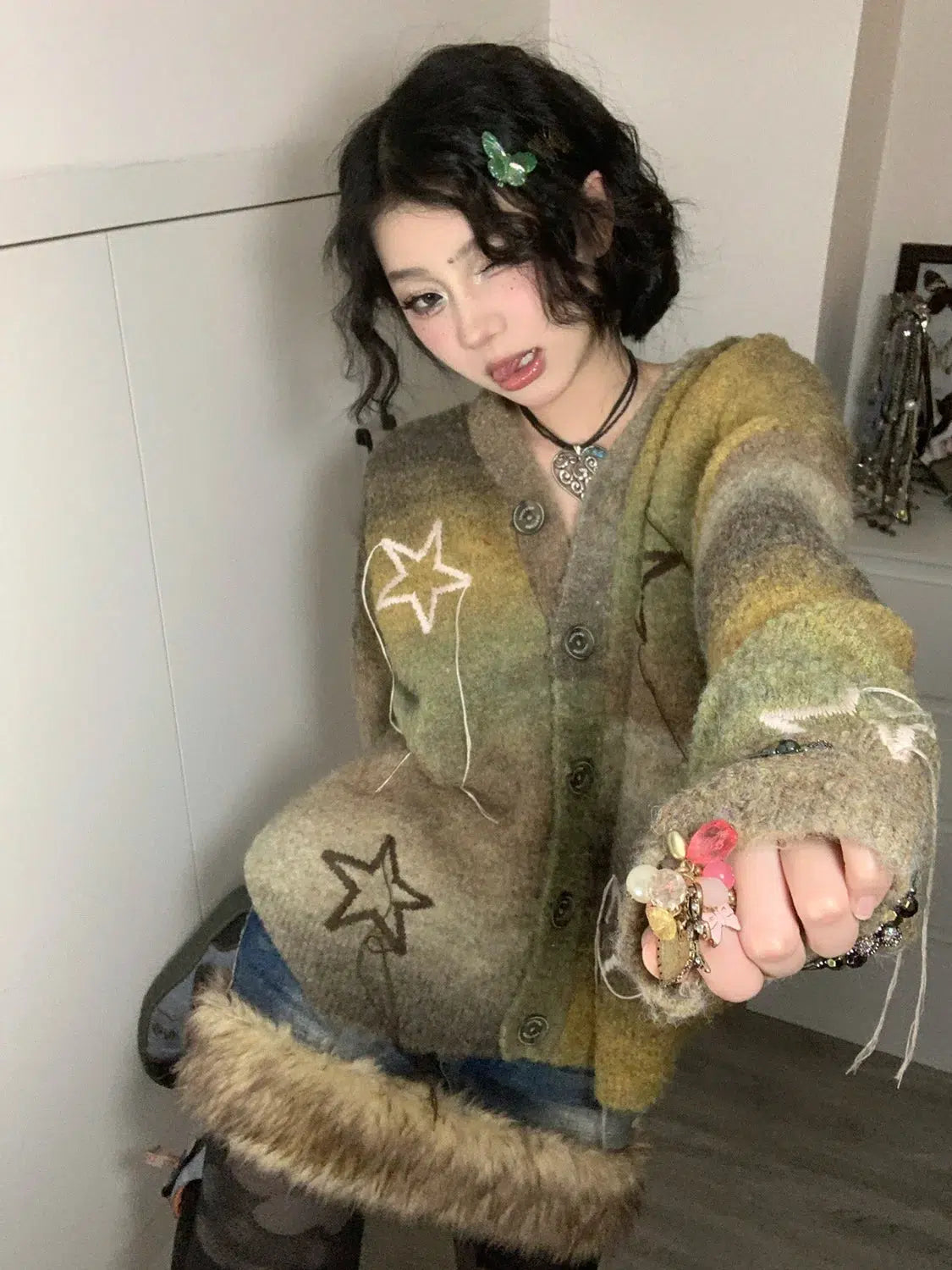 Fairycore Star Embroidered Cardigan