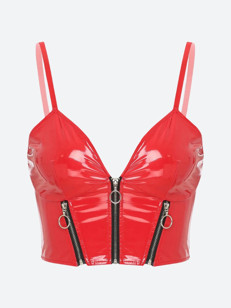 Faux Patent Leather Bustier Crop Top