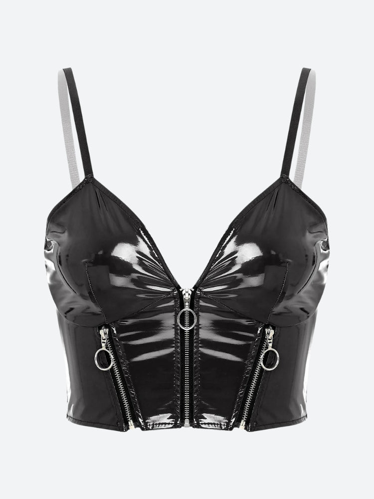 Faux Patent Leather Bustier Crop Top