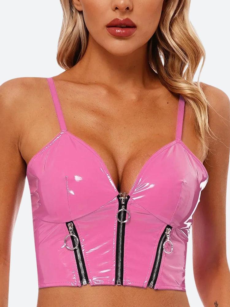 Faux Patent Leather Bustier Crop Top