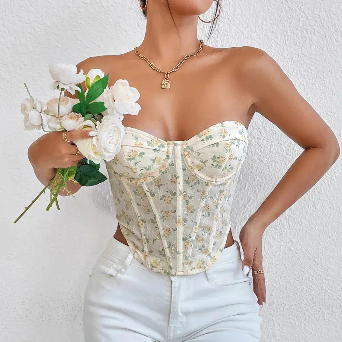 Floral Lace Up Corset Top