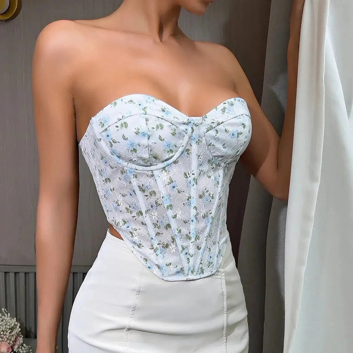 Floral Lace Up Corset Top