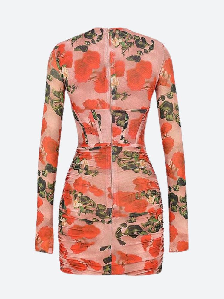 Floral Ruched Corset Mini Dress