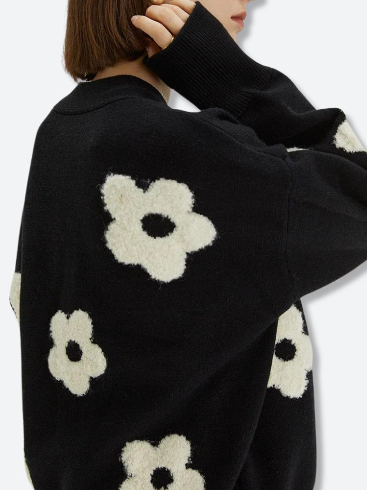 Fluffy Flower Knitted Cardigan