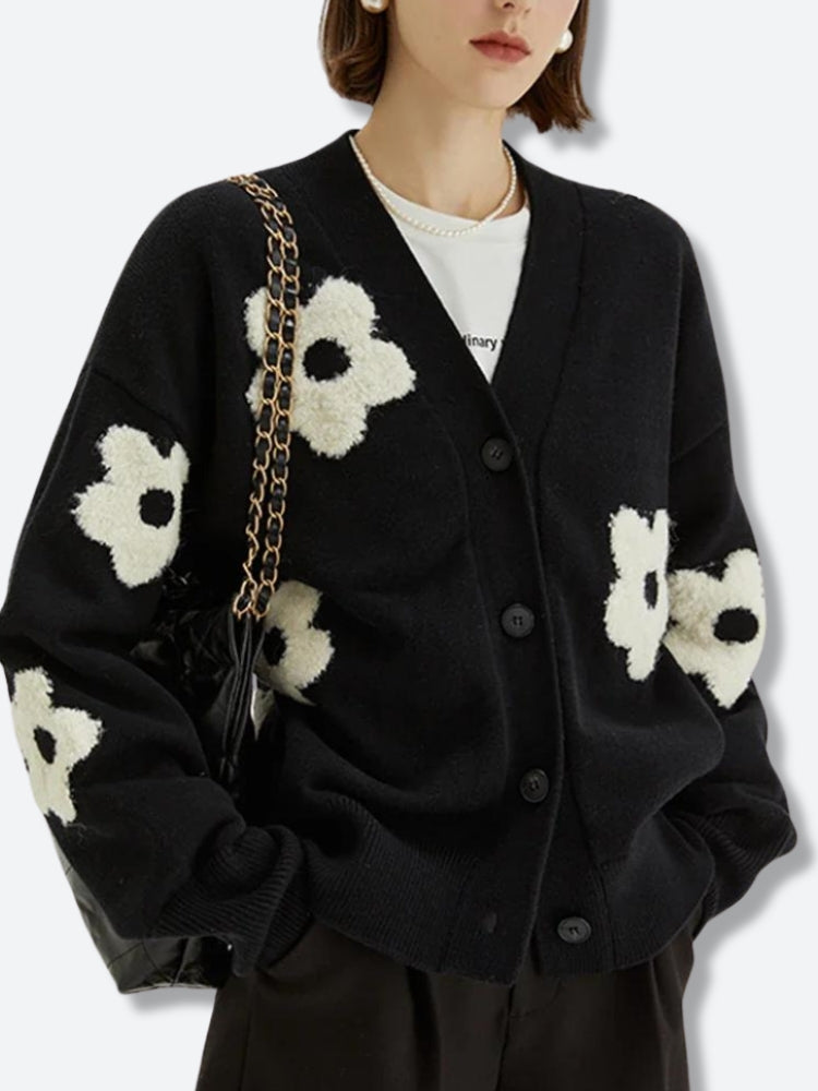 Fluffy Flower Knitted Cardigan