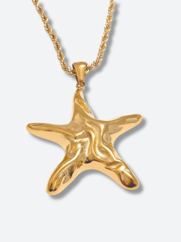 Golden Starfish Necklace & Earrings Set