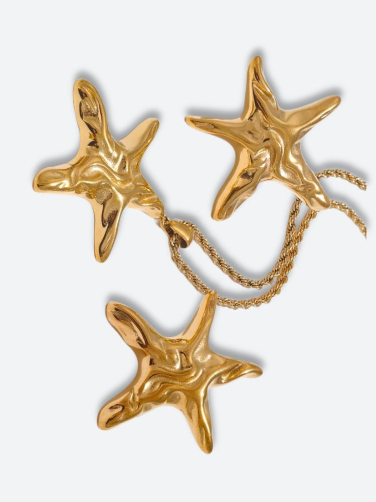 Golden Starfish Necklace & Earrings Set