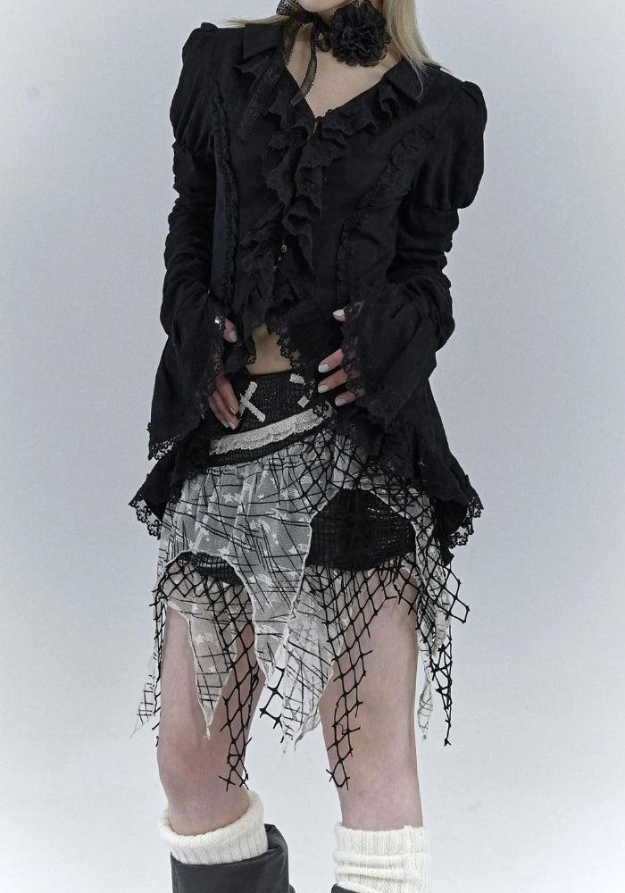 Goth Asymmetric Ruched Sleeve Shirt