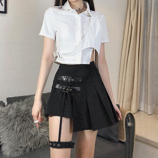 Goth Belt Detail Mini Skirt