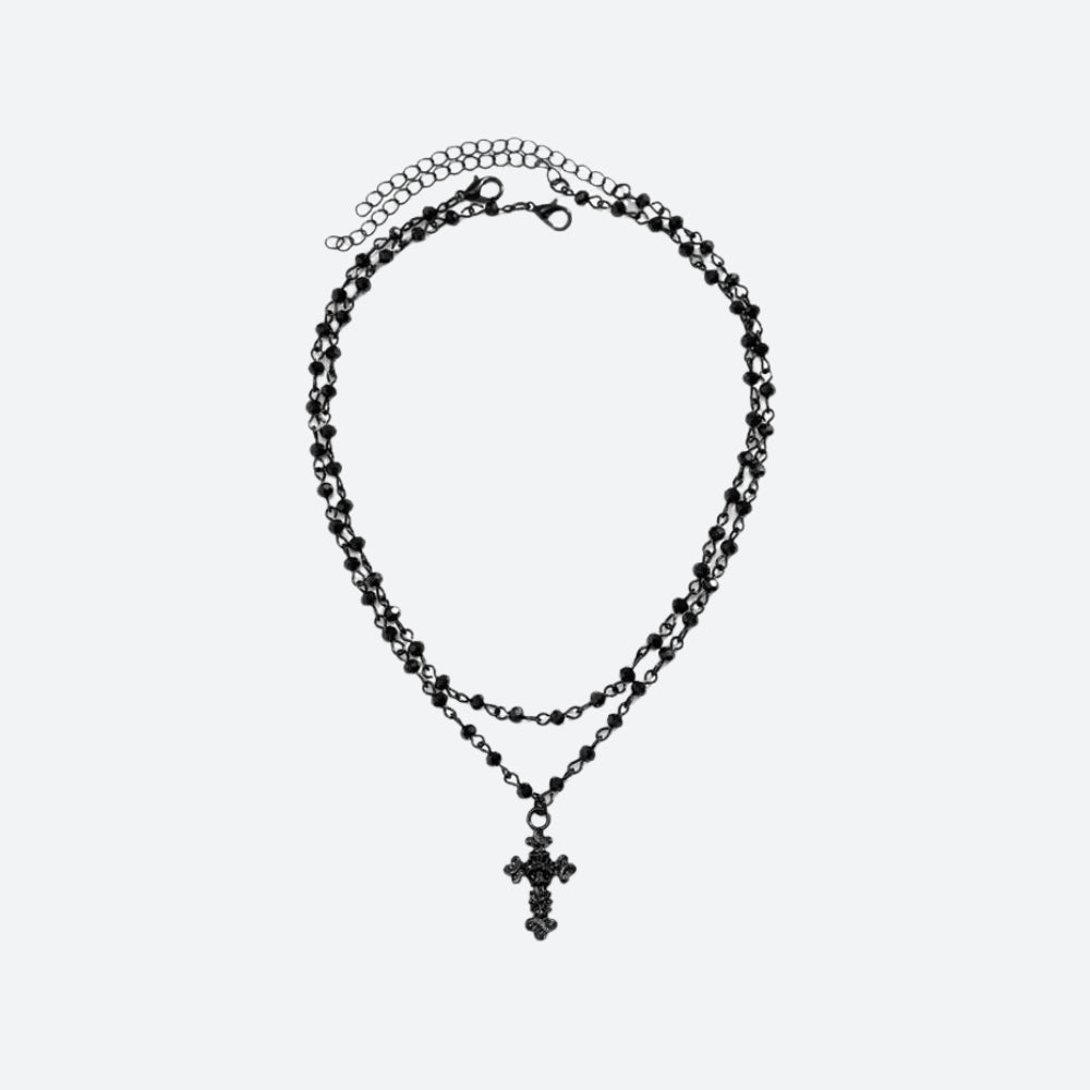 Goth Double Chain Cross Necklace