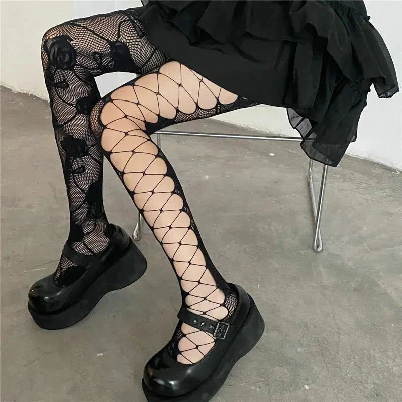 Goth Rose Fishnet Tights