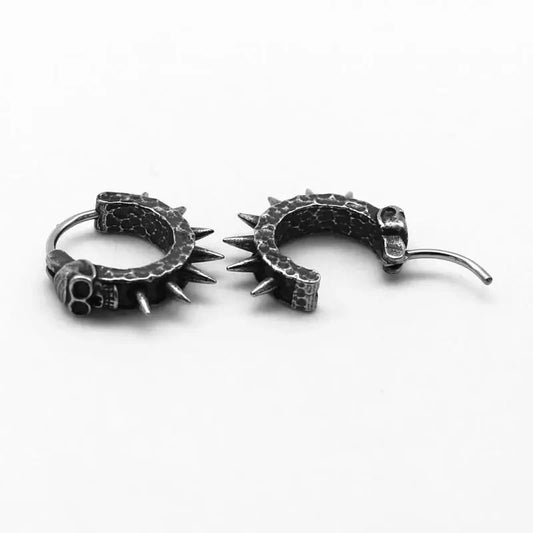 Goth Skull Spiked Hoop Earrings