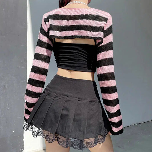 Goth Striped Knitted Shrug Sweater