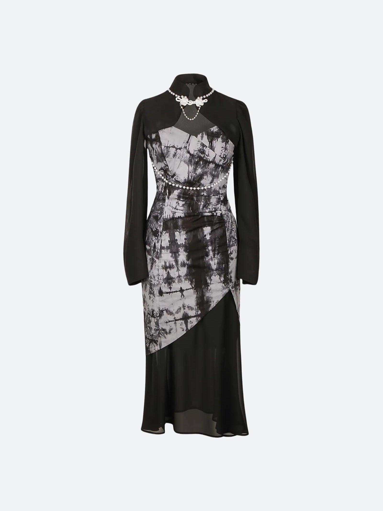 Goth Wide Sleeve Qipao Midi Dress