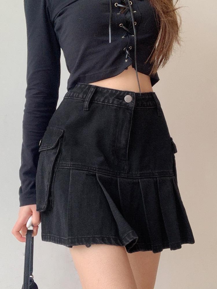 Grunge Cargo Denim Mini Skirt