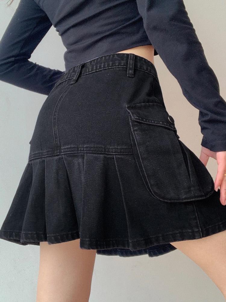 Grunge Cargo Denim Mini Skirt