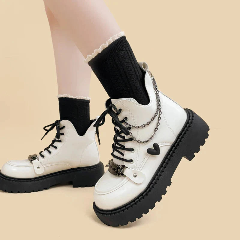 Grunge Chain Platform Combat Boots