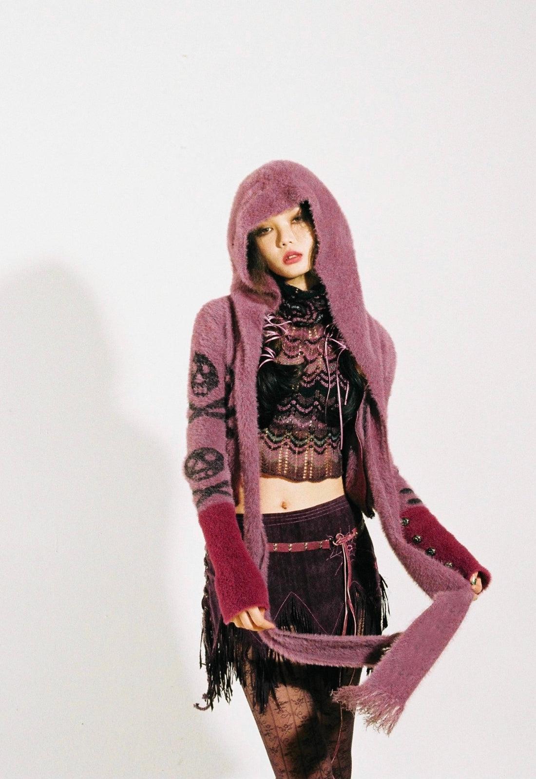 Grunge Gothic Skull Hooded Cardigan