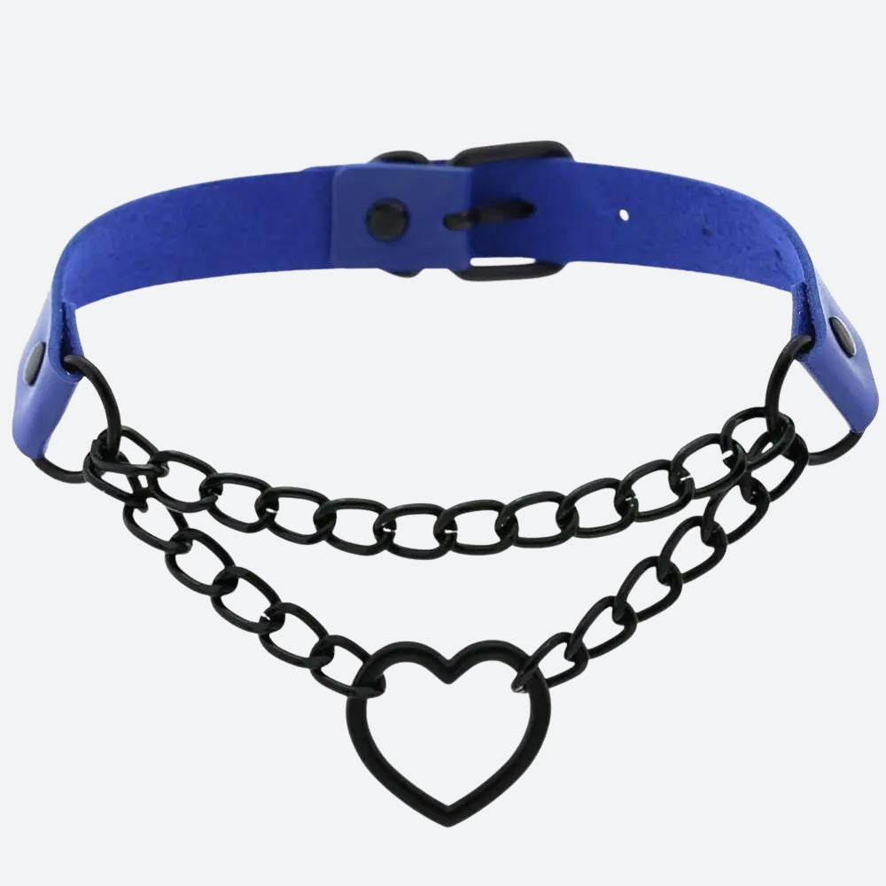 Grunge Heart Belted Choker Necklace