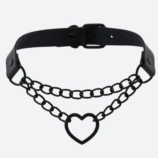 Grunge Heart Belted Choker Necklace