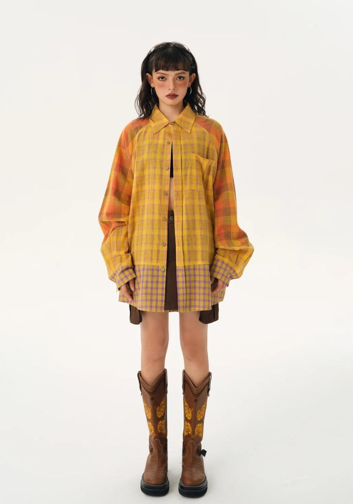 Grunge Multi Pattern Plaid Shirt