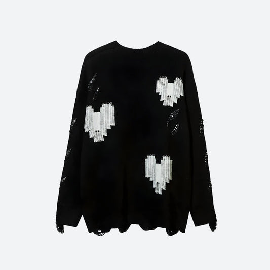 Grunge Pixel Hearts Knitted Sweater