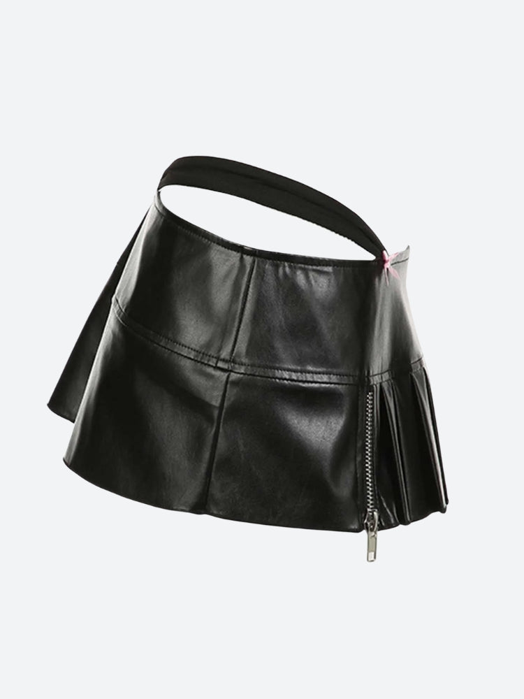 Grunge Pleated Zipper Slit Micro Mini Skirt