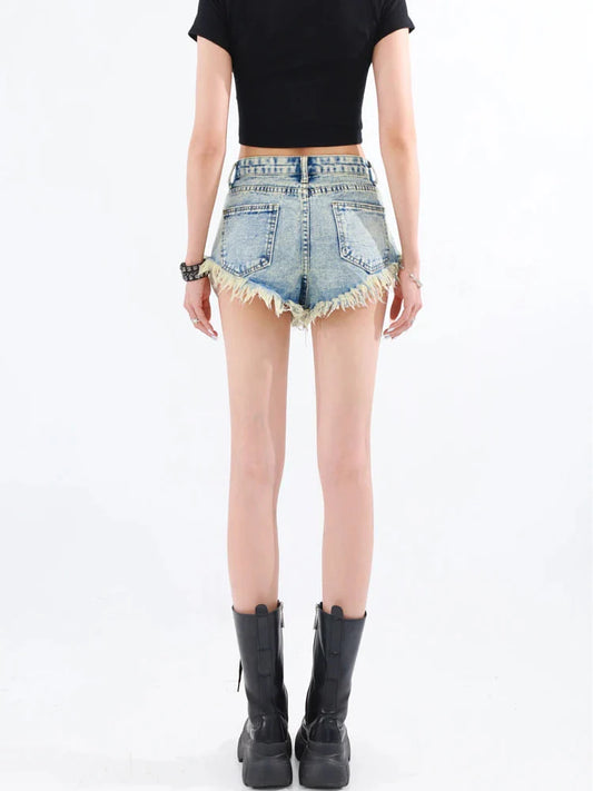 Grunge Tasseled Denim Shorts